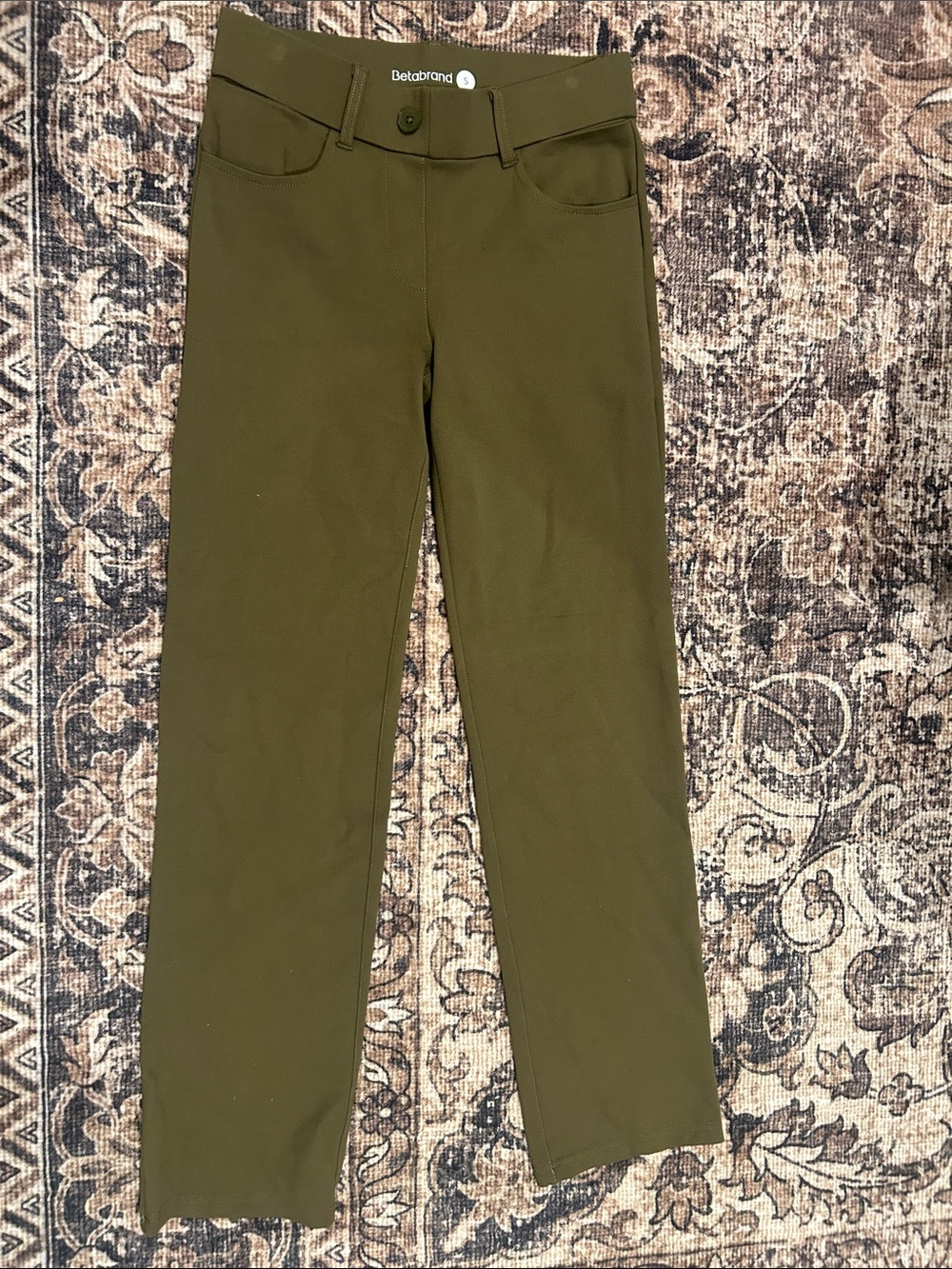 Betabrand Olive Straight-Leg Pants